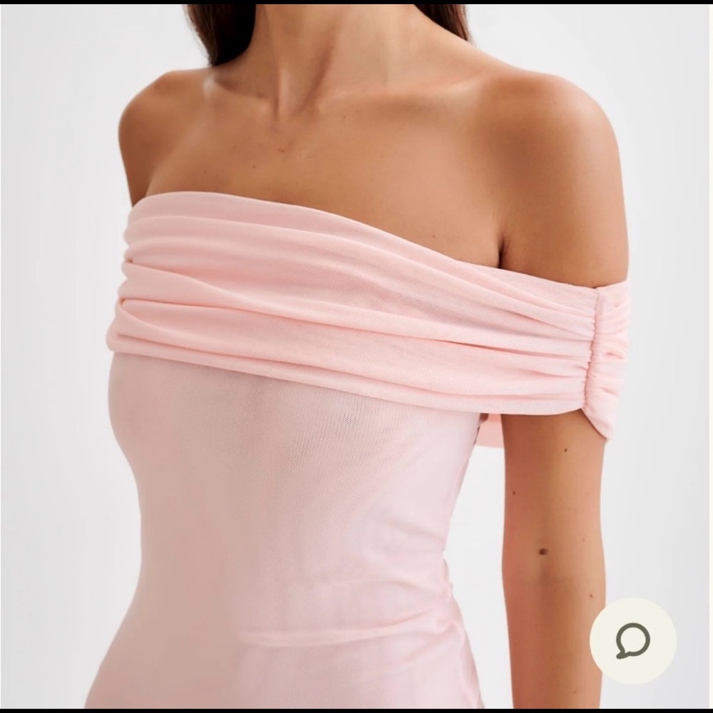 Audrey off shoulder mesh maxi dress pale pink